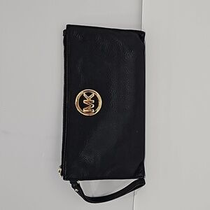 Michael Kors wristlet  Black Leather Wallet bag Gold MK hardware